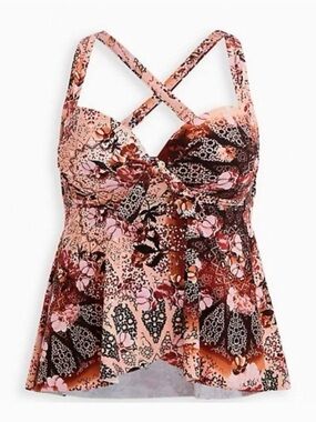 Torrid NWT $74.50 tankini top women’s 3x DD/F Medallion floral multi babydoll